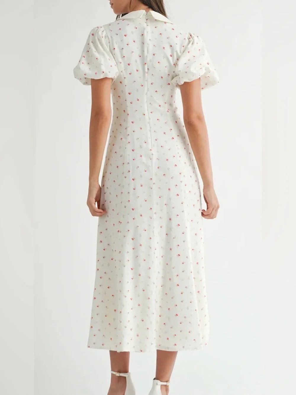 Mable Bayside Bow Front Puff Ditsy Floral Midi Cottagecore Coquette Dress M - Picture 9 of 14